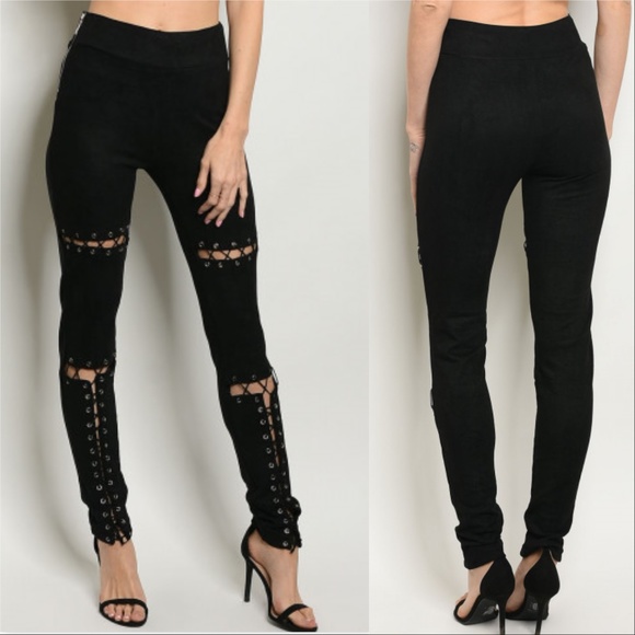 LAST 2 SEXY BLACK LACE-UP DETAILED PANTS - Picture 4 of 4